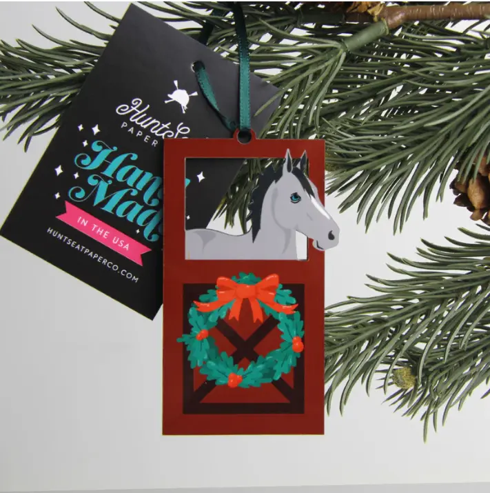 Hunt Seat Paper Horse Barn Door Ornament - Thumbnail 5