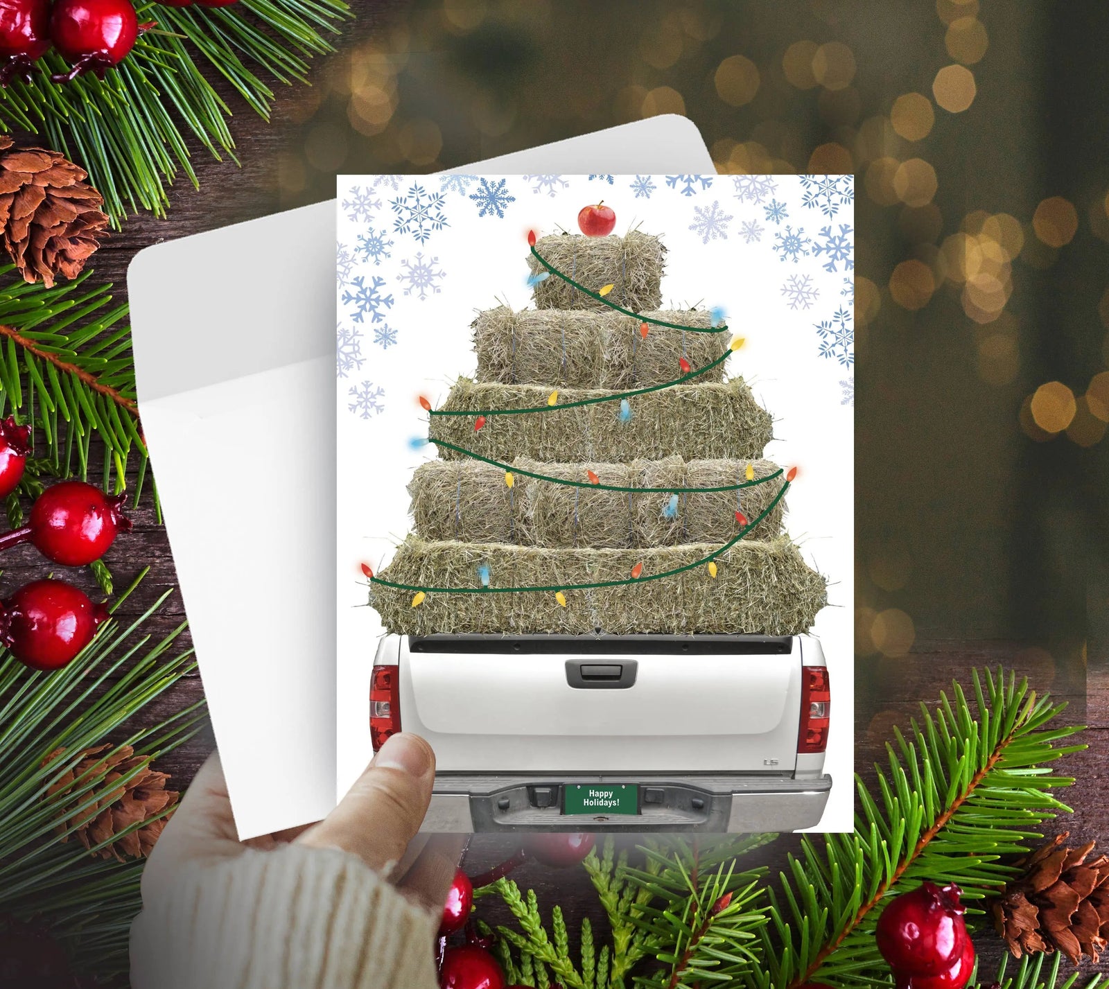 Horse Boxed Christmas Cards (Set of 8): Hay Truck Christmas Lights Horse Hollow Press