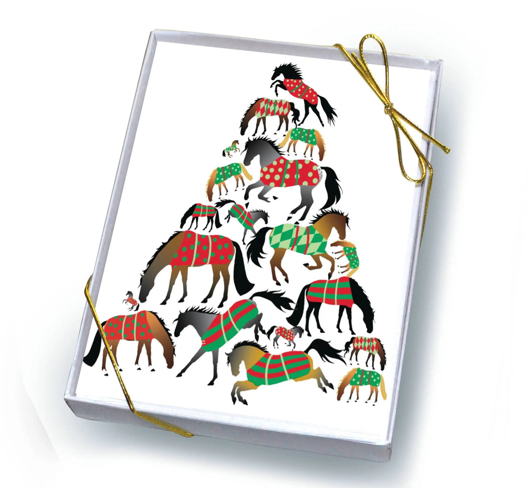 Horse Boxed Christmas Cards: Tree of Blanketed Horses (set of 8) Horse Hollow Press