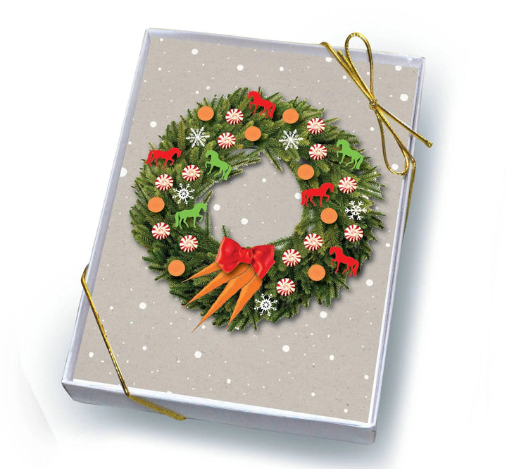 Horse Boxed Christmas Cards: Wreath w/ Peppermints, Carrots Horse Hollow Press