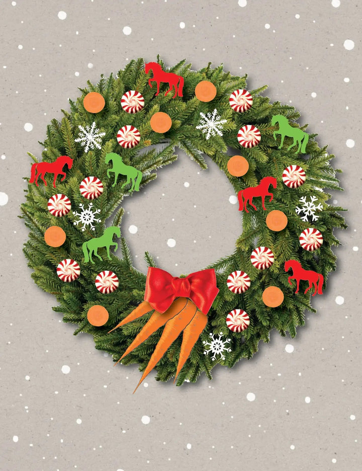 Horse Boxed Christmas Cards: Wreath w/ Peppermints, Carrots Horse Hollow Press
