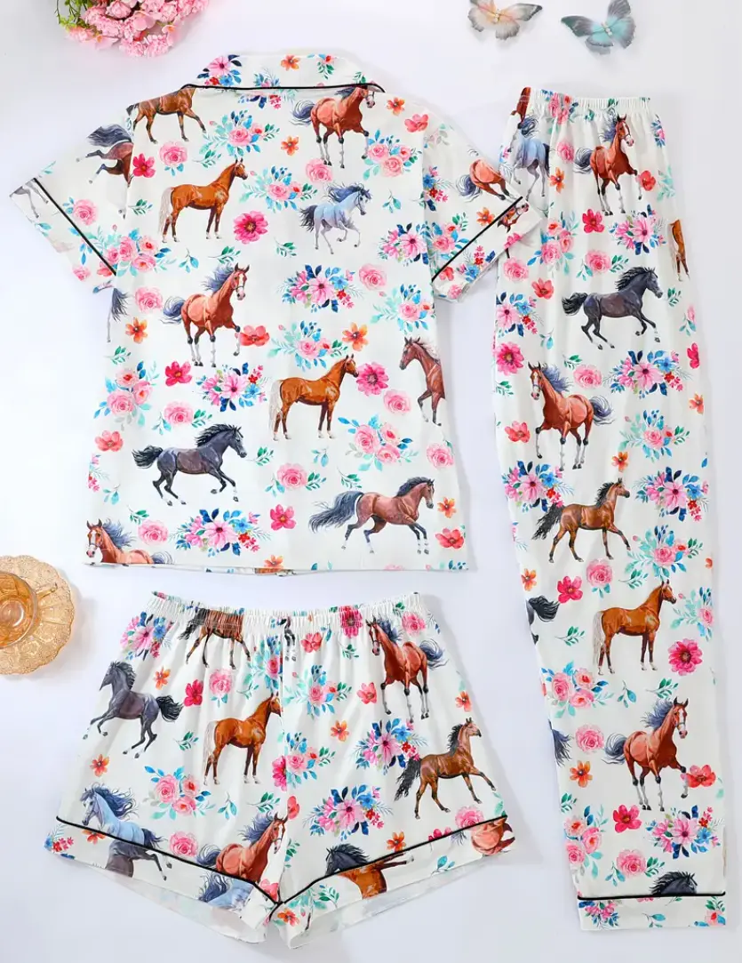 Horse Girl Sweet Dreams 3 pc Pajama Set RIDE OR DIE EQUESTRIAN SHOP