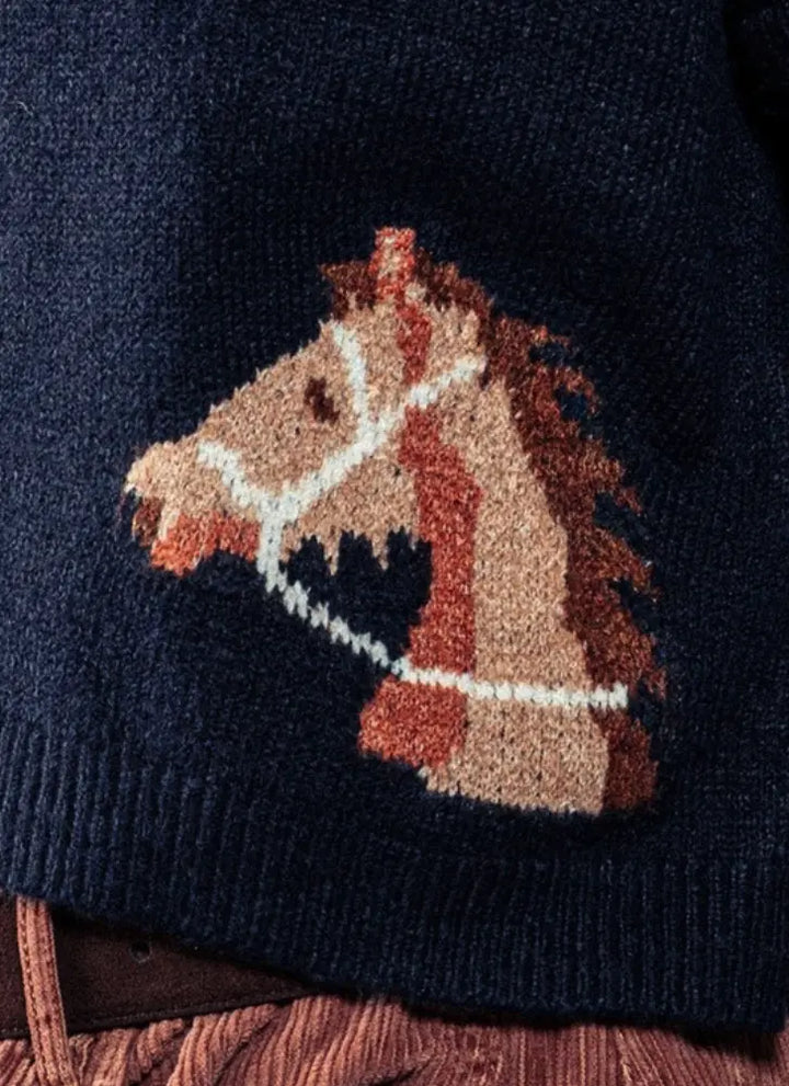 Horse Graphic Boxy Crew Neck Cardigan - New Colors! RIDE OR DIE EQUESTRIAN SHOP