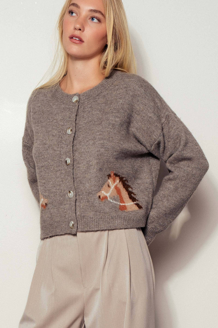 Horse Graphic Boxy Crew Neck Cardigan - PRE ORDER for Dec 1 ship RIDE OR DIE EQUESTRIAN SHOP