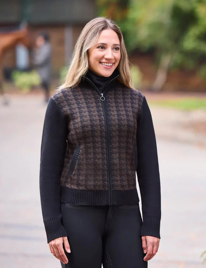 Houndstooth Full Zip Sweater - Black & Carob Kerrits