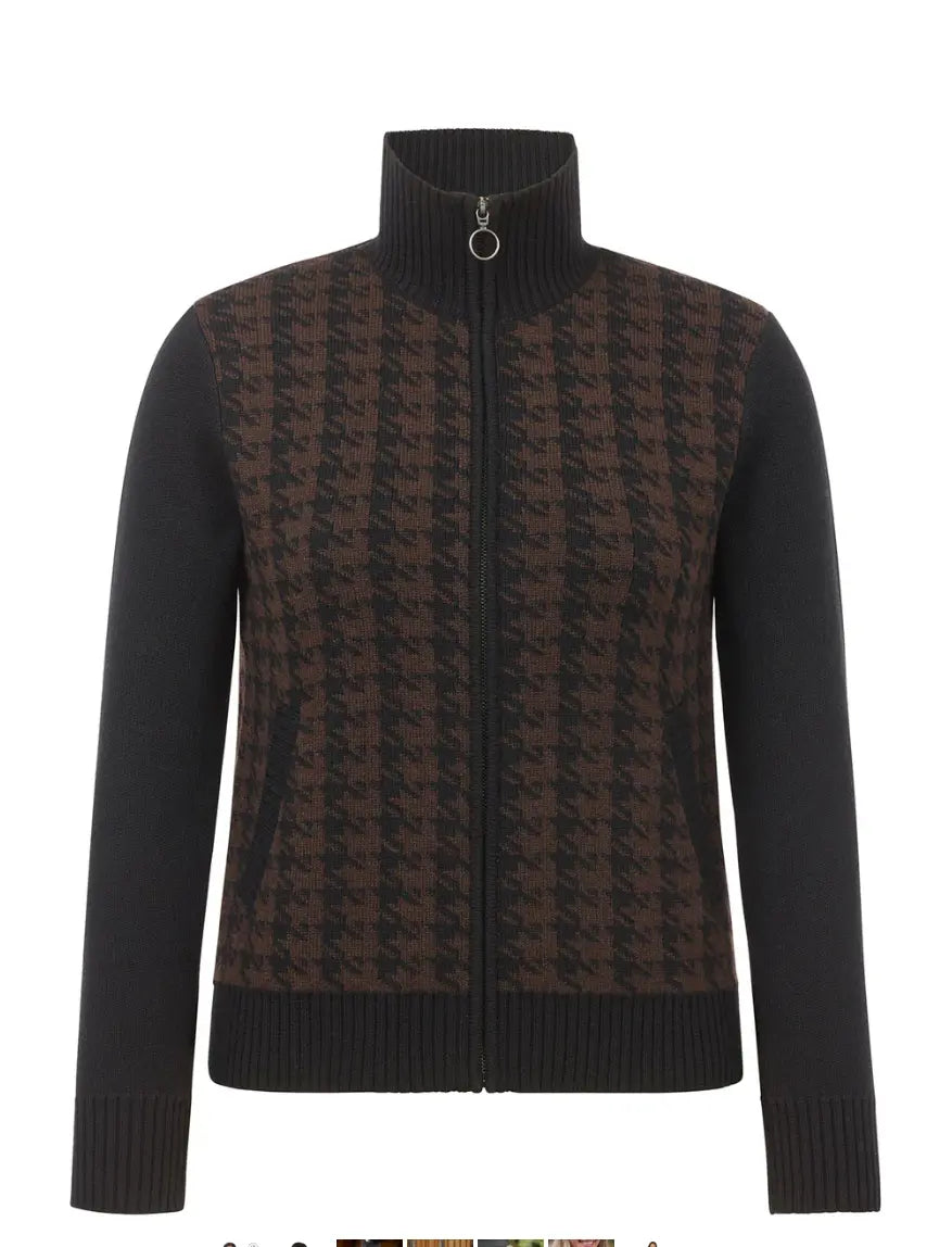 Houndstooth Full Zip Sweater - Black & Carob Kerrits