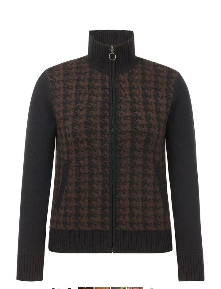 Houndstooth Full Zip Sweater - Black & Carob Kerrits