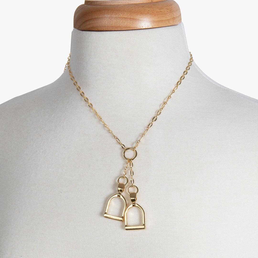 Langley - Equestrian Double Riding Stirrup Necklace in Gold URBAN-EQUESTRIAN