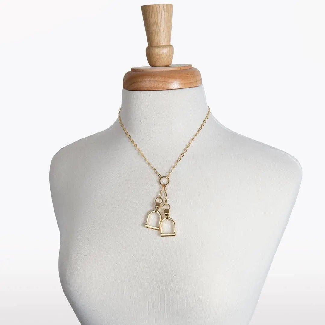 Langley - Equestrian Double Riding Stirrup Necklace in Gold URBAN-EQUESTRIAN