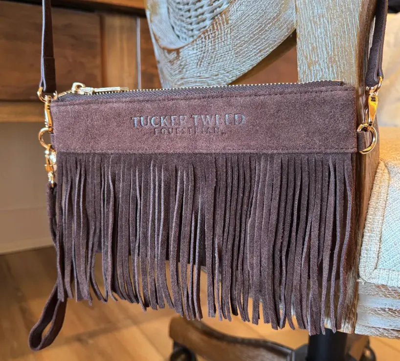 Ltd Edition SUEDE Wellington Wristlet Dark Chocolate Fringe Tucker Tweed