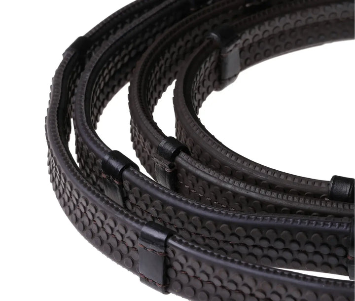 Lumiere Leather &amp; Rubber Grip Rein (Flat) White Stitching – Brass Fittings