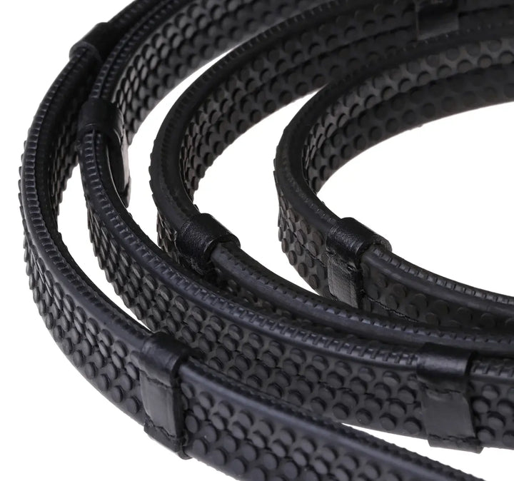 Lumiere Leather &amp; Rubber Grip Reins (Flat) White Stitching – Silver Billet