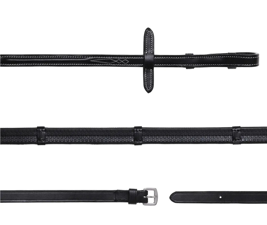 Lumiere Leather &amp; Rubber Grip Reins (Flat) White Stitching – Silver Billet