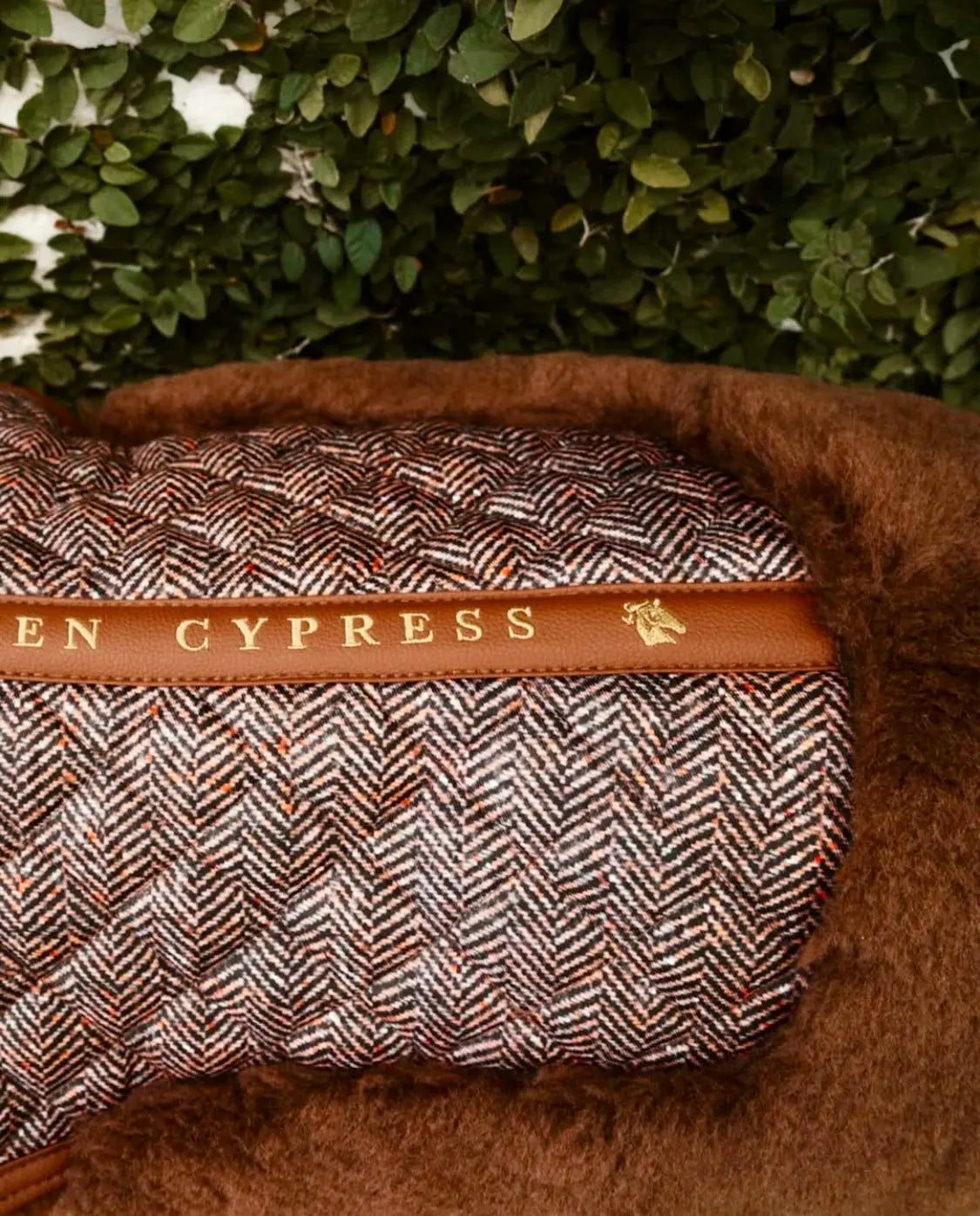 Merino Wool Fleece Half Pad - Herringbone & Cognac 16 Cypress