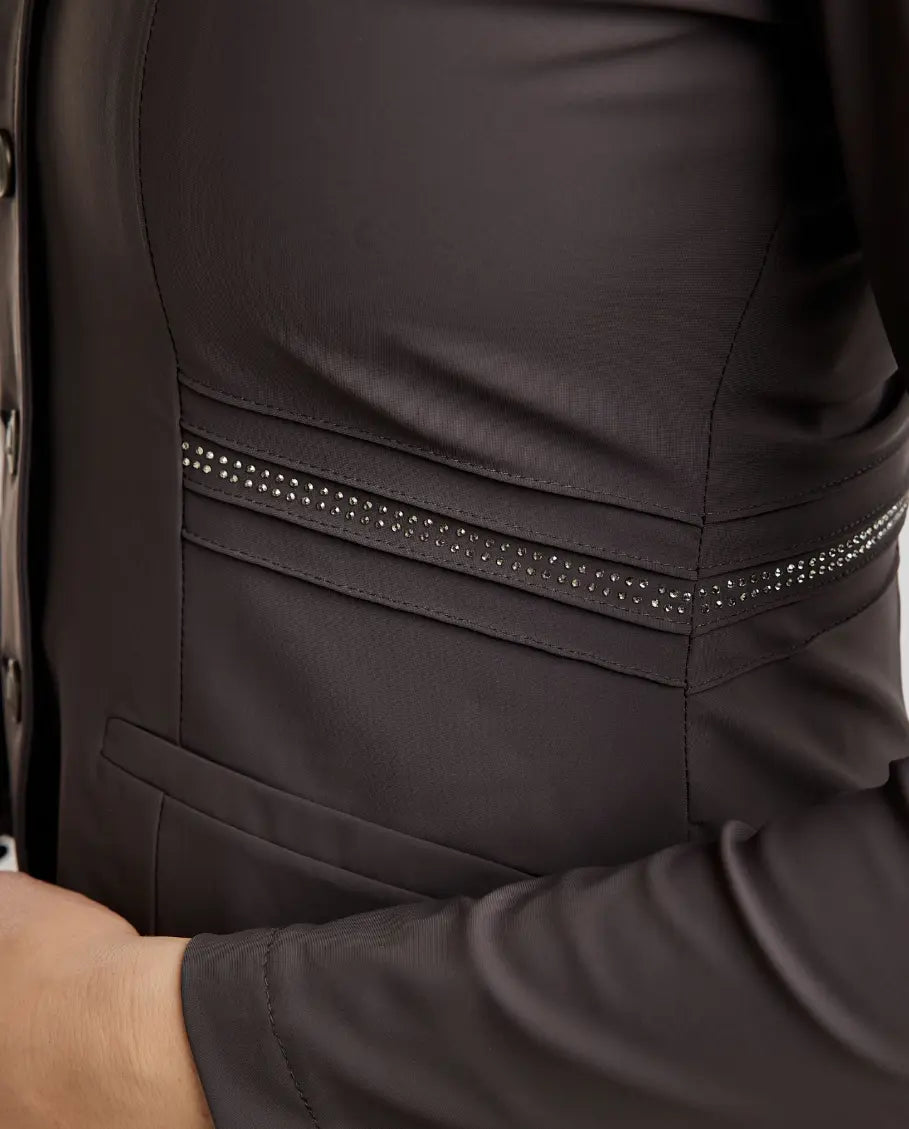 Montar MoPearl Show Coat with Pintucks + Gunmetal Crystals Montar