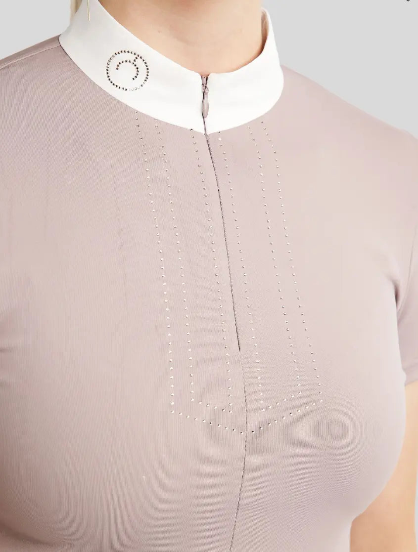 Montar MoVioletta Short Sleeve Show Shirt with Champagne Crystals Montar