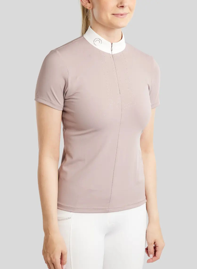 Montar MoVioletta Short Sleeve Show Shirt with Champagne Crystals Montar