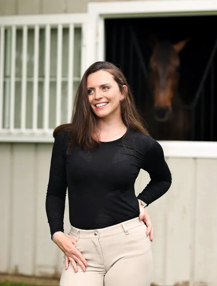 NEW!! Cadence Perforated Crew Neck Long Sleeve Equisite
