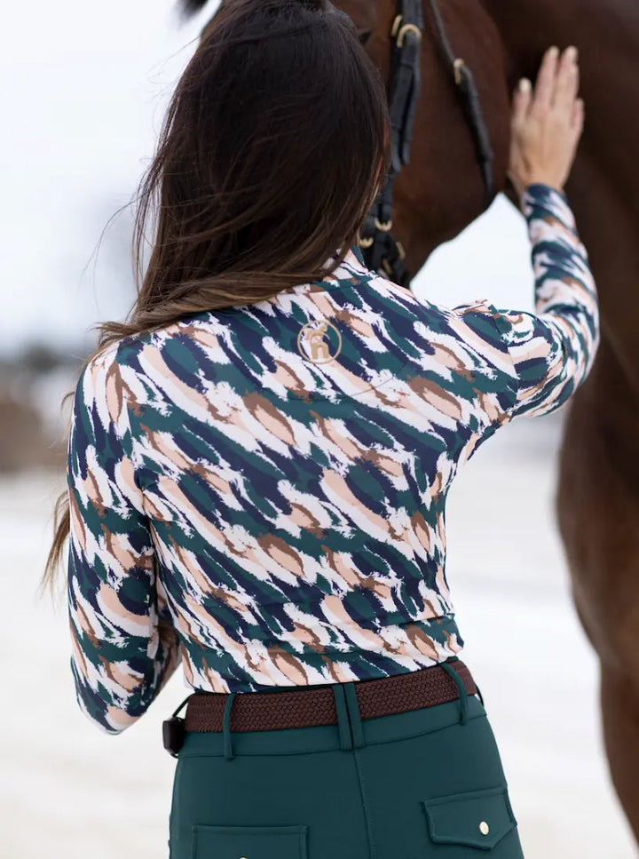 Novella Equestrian Market Rules Patterned Long Sleeve Mock Neck Novella