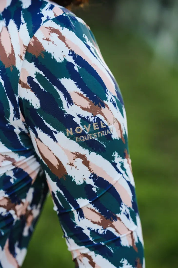 Novella Equestrian Market Rules Patterned Long Sleeve Mock Neck Novella