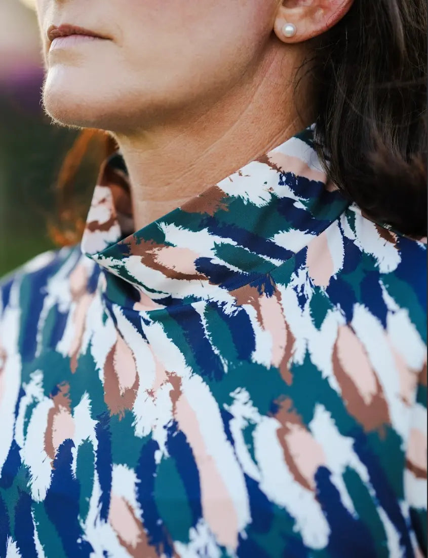 Novella Equestrian Market Rules Patterned Long Sleeve Mock Neck Novella