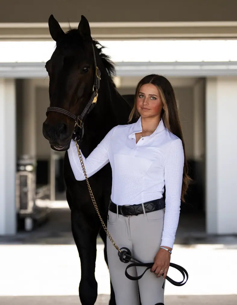 Pauline Perforated Long Sleeve Cuffed Show Shirt - Snap Button Collar Equisite