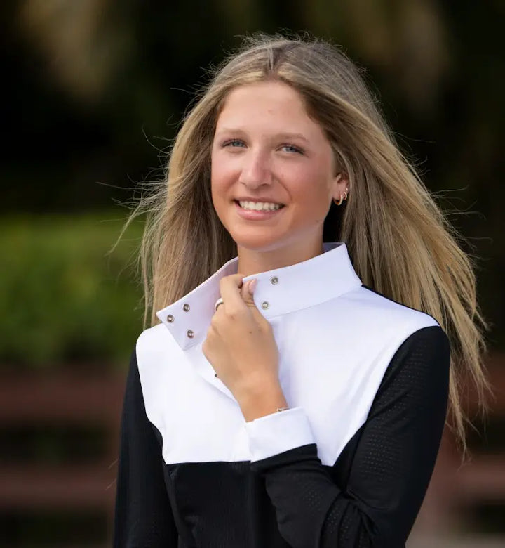 Pauline Perforated Long Sleeve Cuffed Show Shirt - Snap Button Collar Equisite