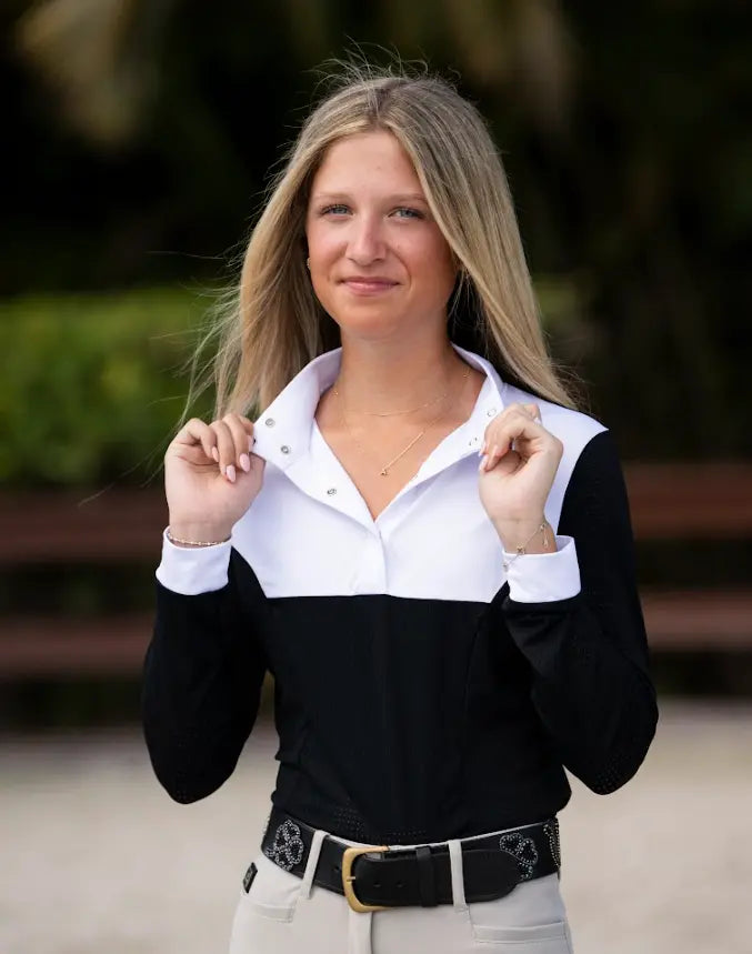 Pauline Perforated Long Sleeve Cuffed Show Shirt - Snap Button Collar Equisite