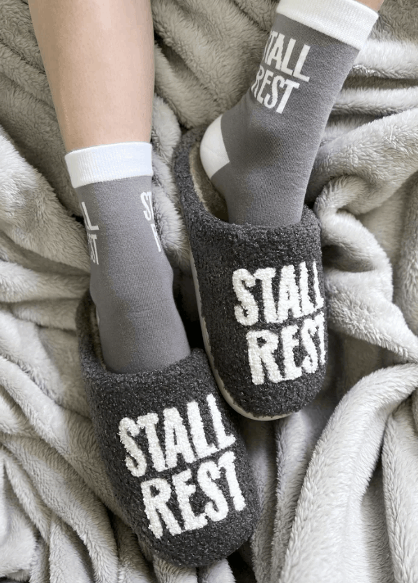 Stall Rest Fuzzy Slippers Slip Ons