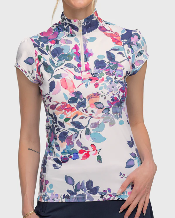 Cap Sleeve Amethyst Watercolor Flora 1/4 Zip