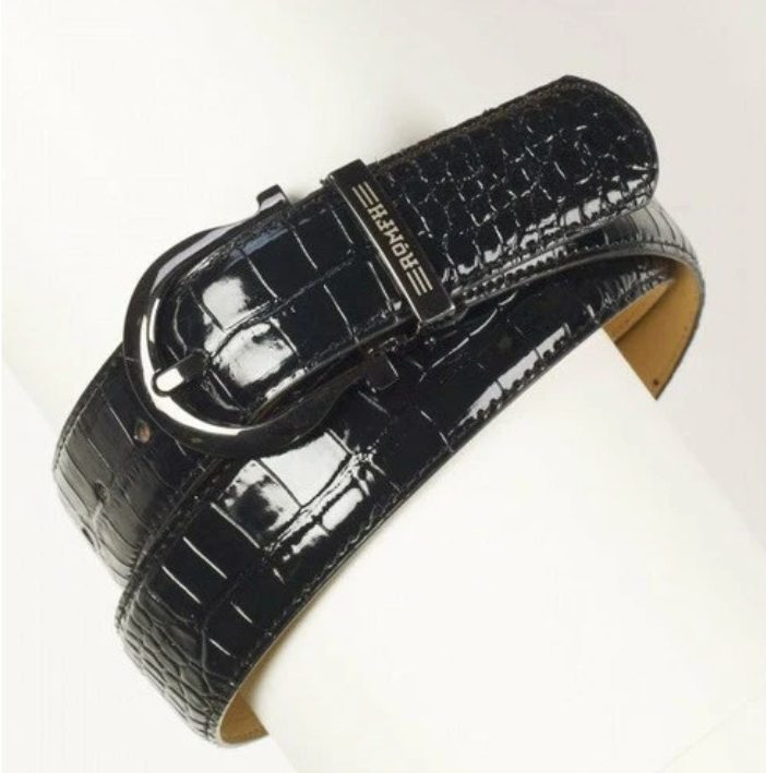 ROMFH  Black Patent Leather Croc  1.5" Belt