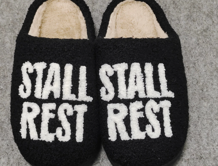 Stall Rest Fuzzy Slippers Slip Ons