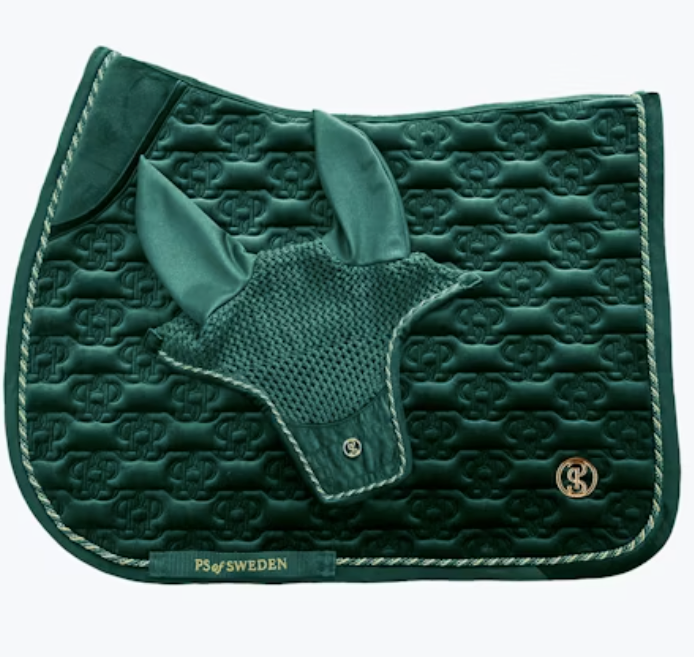 Velvet Monogram Jump Pad & Bonnet Bundle - Midnight Green