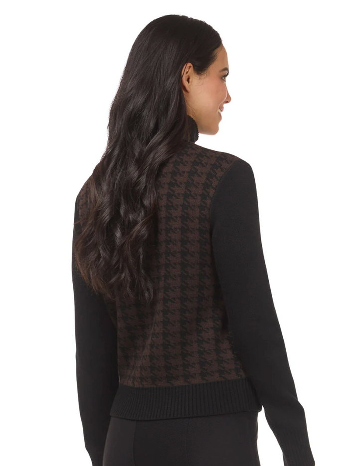 Houndstooth Full Zip Sweater - Black & Carob