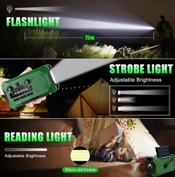 36,800mwh Emergency Radio | Power Bank Phone Charger | Light