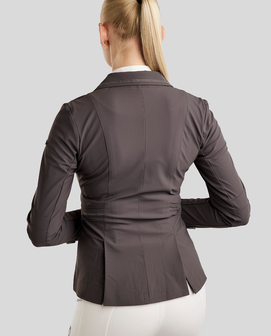 Montar MoPearl Show Coat with Pintucks + Gunmetal Crystals