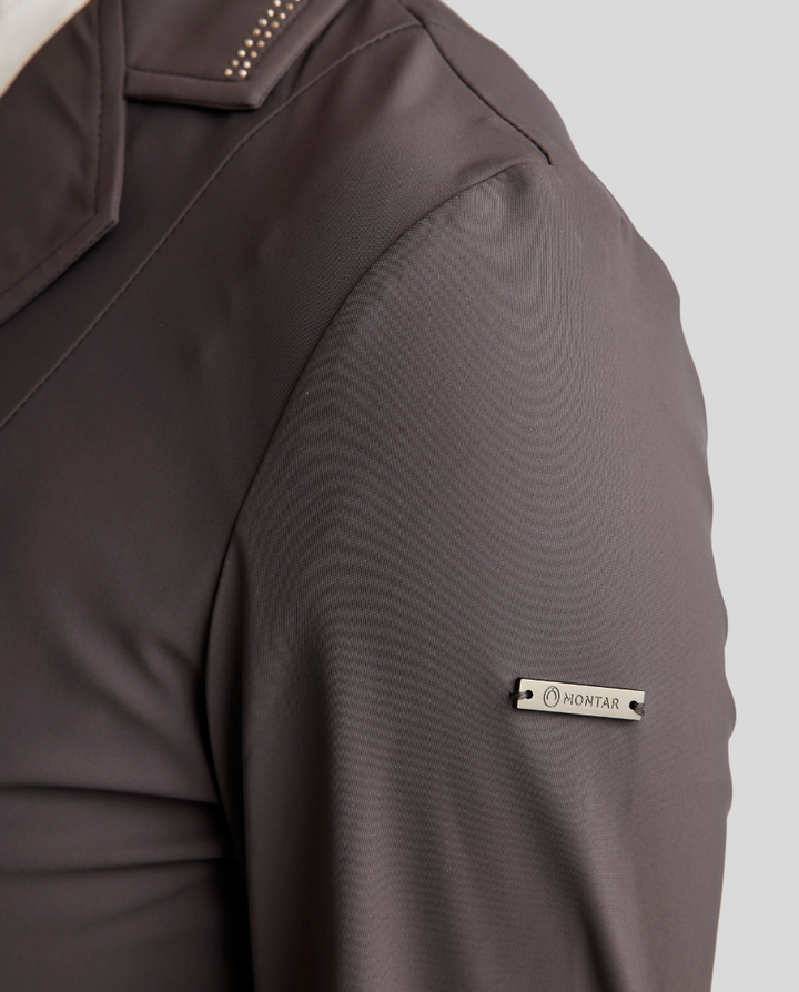 Montar MoPearl Show Coat with Pintucks + Gunmetal Crystals
