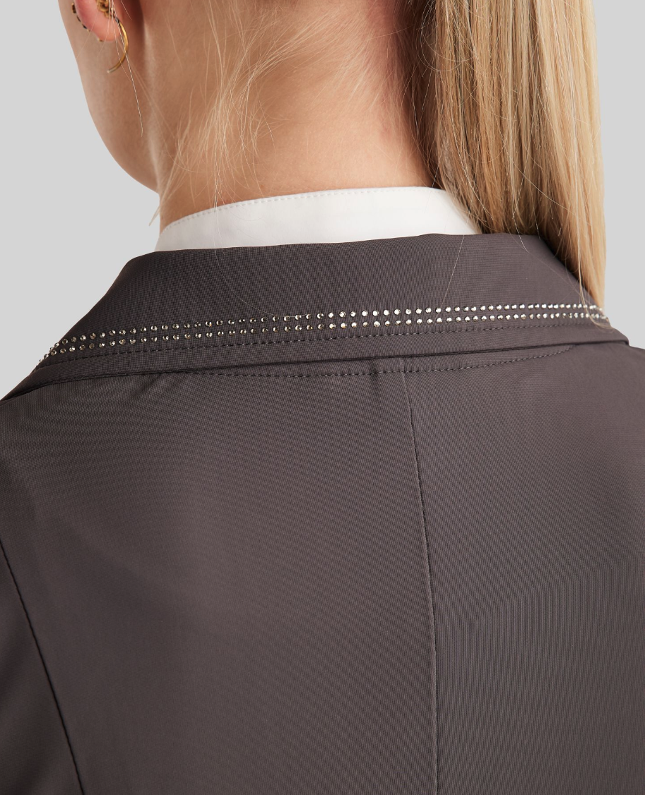 Montar MoPearl Show Coat with Pintucks + Gunmetal Crystals