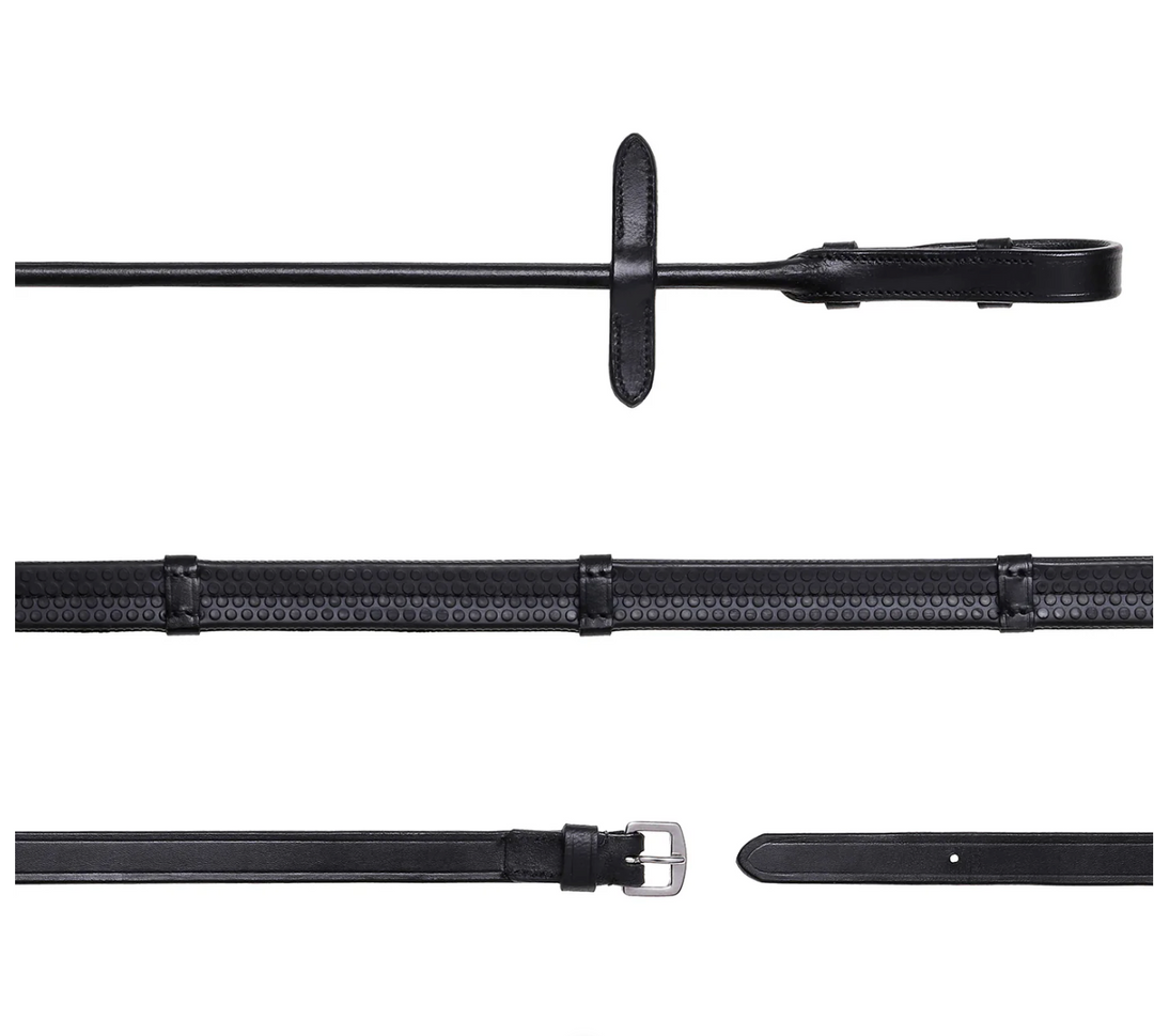 Lumiere Leather &amp; Rubber Grip Reins (Rolled) – Silver Fittings