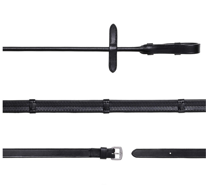 Lumiere Leather &amp; Rubber Grip Reins (Rolled) – Silver Fittings