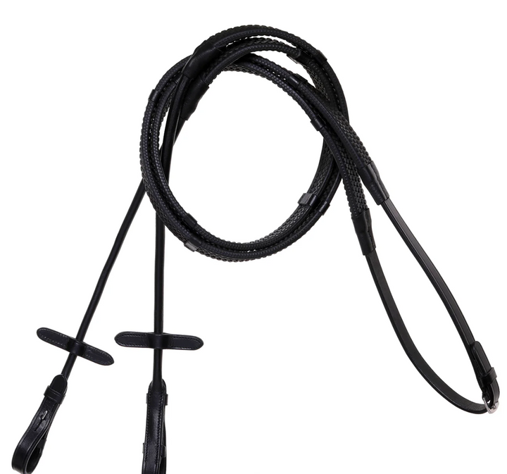 Lumiere Leather &amp; Rubber Grip Reins (Rolled) – Silver Fittings