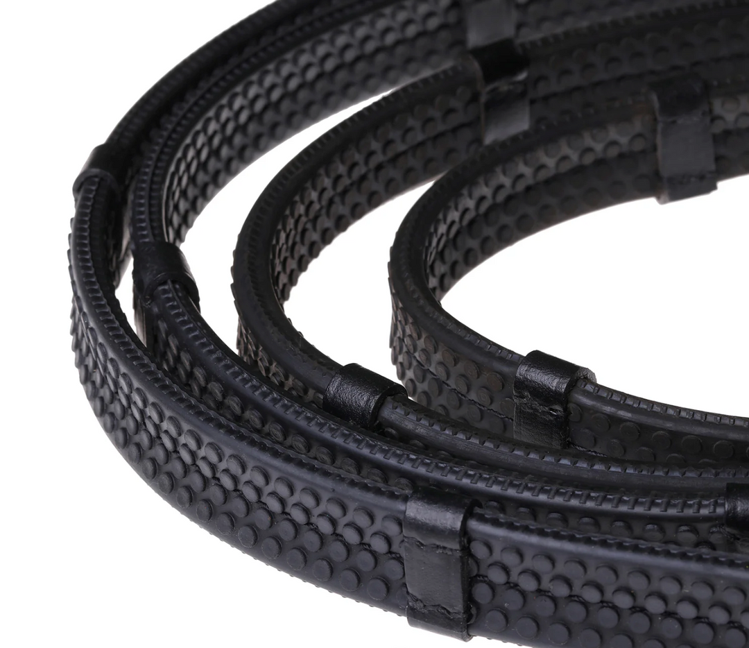 Lumiere Leather &amp; Rubber Grip Reins (Rolled) – Silver Fittings