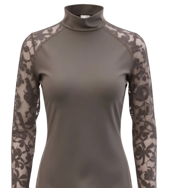 70 Degrees Lace Floral Mesh Sport Mock