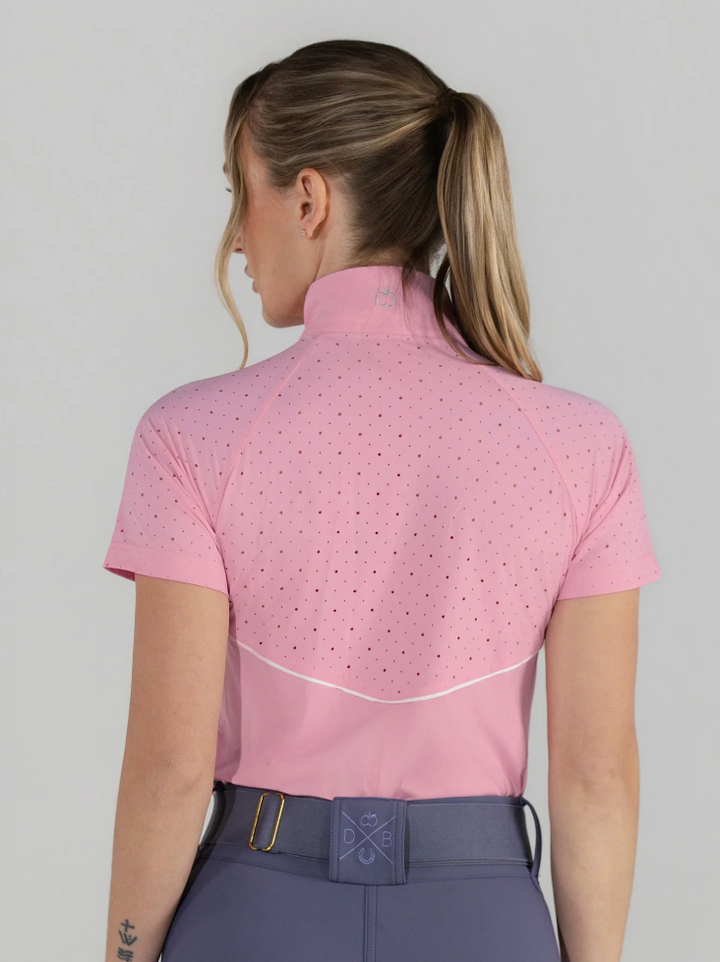 Dapplebay Equestrian Lady Aircut Quarter Zip Short Sleeve - Pink
