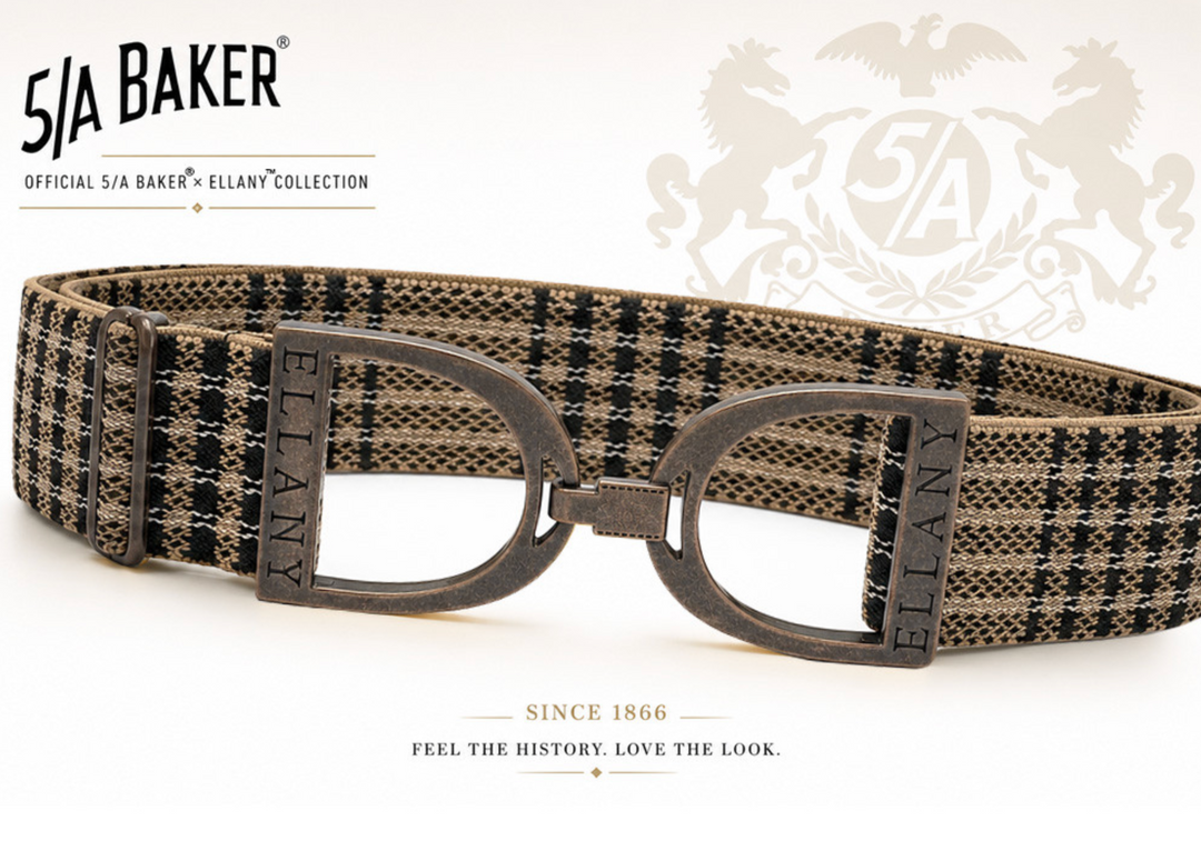 5/a Baker x Ellany Belt 1.5 Wide.  Gold, Black or Copper Stirrup