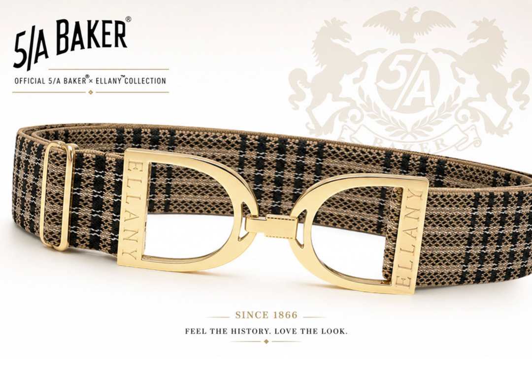 5/a Baker x Ellany Belt 1.5 Wide.  Gold, Black or Copper Stirrup