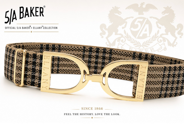 5/a Baker x Ellany Belt 1.5 Wide.  Gold, Black or Copper Stirrup