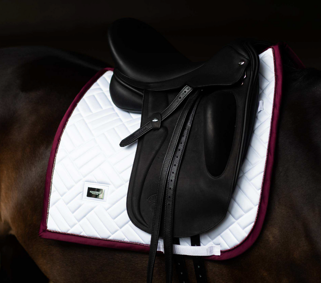 Equestrian Stockholm Modern White with Merlot Saddle Pad - Dressage