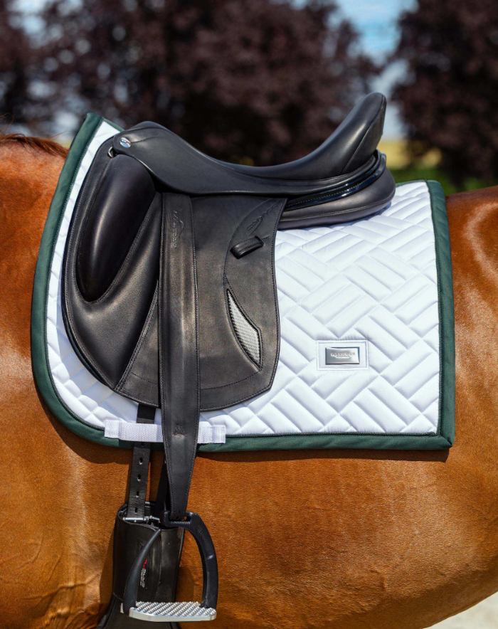 Equestrian Stockholm Modern White with Sycamore Green Saddle Pad - Dressage