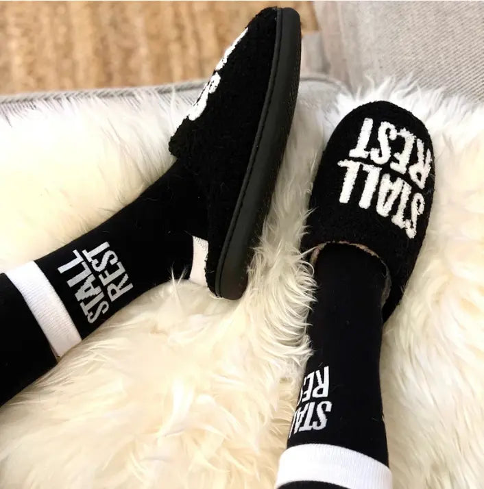 Stall Rest Fuzzy Slippers Slip Ons Dreamers & Schemers